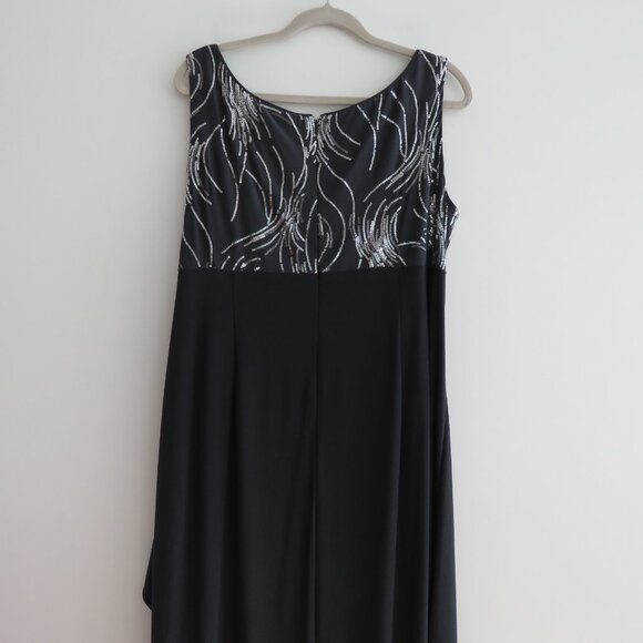 ALEX EVENINGS Grey Silver Sequin Ruched Maxi Evening Dress Gown - Size US 16W - Picture 11 of 15